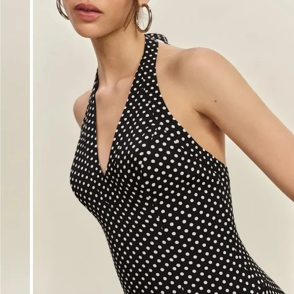 Reformation Black and White Polka Dot Midi Dress - Picture 3 of 8